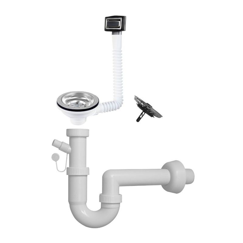 Sifone a 1 via per lavelli in quarzo con pilettone eco e troppo pieno rettangole con griglia inox Effezeta