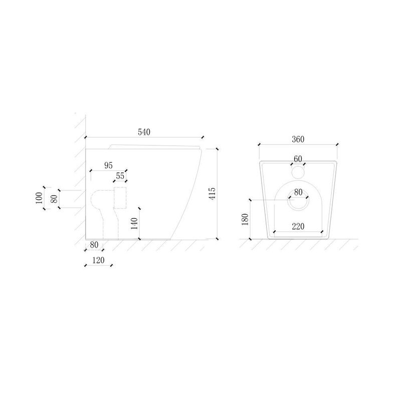 WC filo muro FT54D a pavimento in ceramica bianco 54x36x41.5H cm. Effezeta
