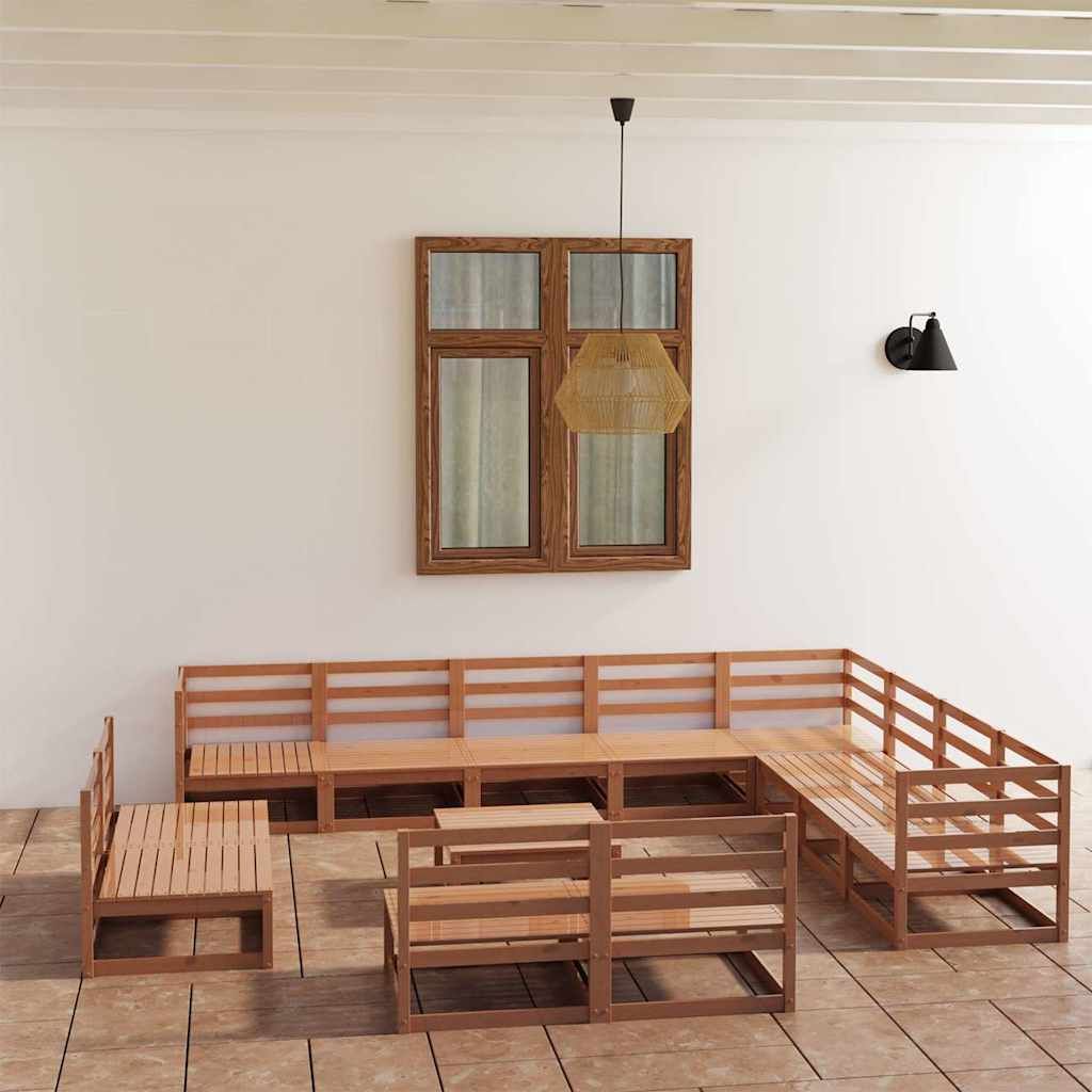 Set Salotto da Giardino 13pz Marrone Ambra Legno Massello Pino vidaXL