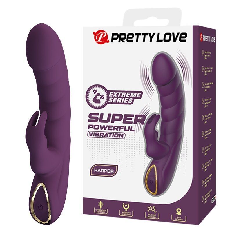 PRETTY LOVE - VIBRATORE A FORMA DI CONIGLIO RICARICABILE HARPER, 10 FUNZIONI, VIOLA HIGH TECH