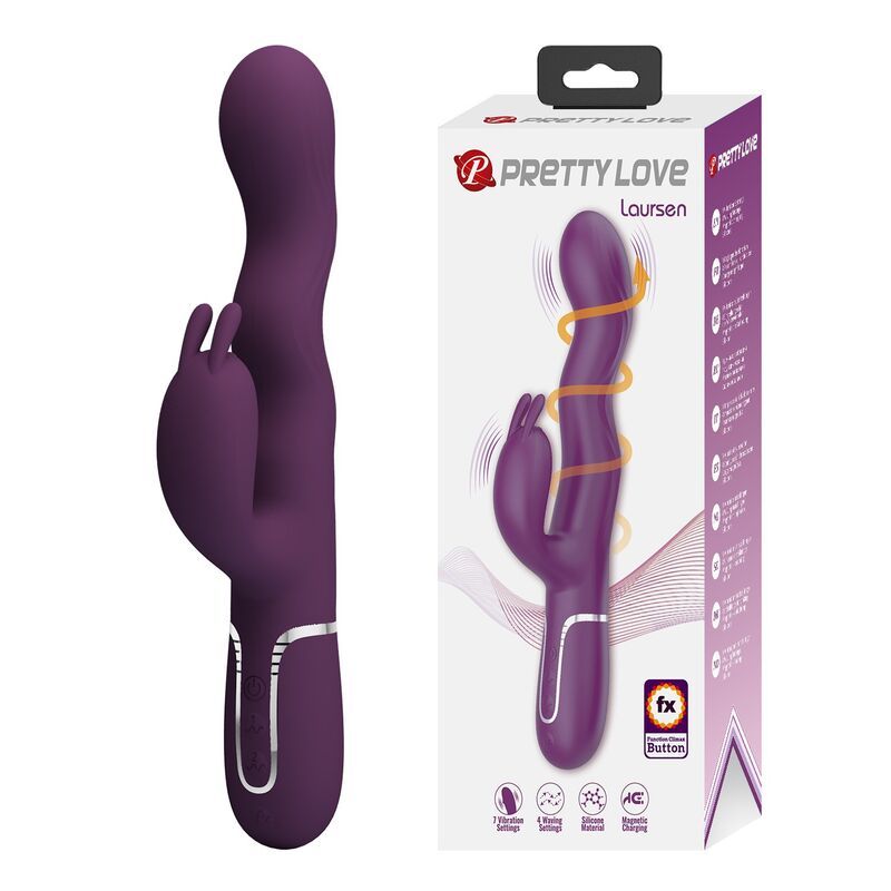 PRETTY LOVE - VIBRATORE A FORMA DI CONIGLIO LOURSEN CON MOVIMENTO DI SPINTA E 7 VIBRAZIONI, RICARICABILE TRAMITE USB, VIOLA HIGH TECH