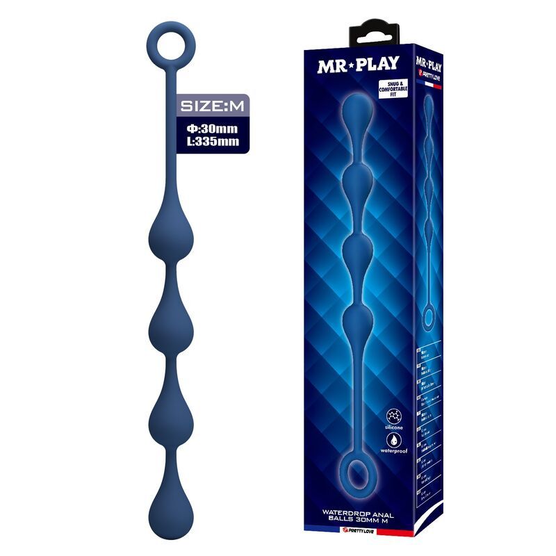MR PLAY - PERLE ANALI IN SILICONE BLU TAGLIA M 33 CM MR PLAY