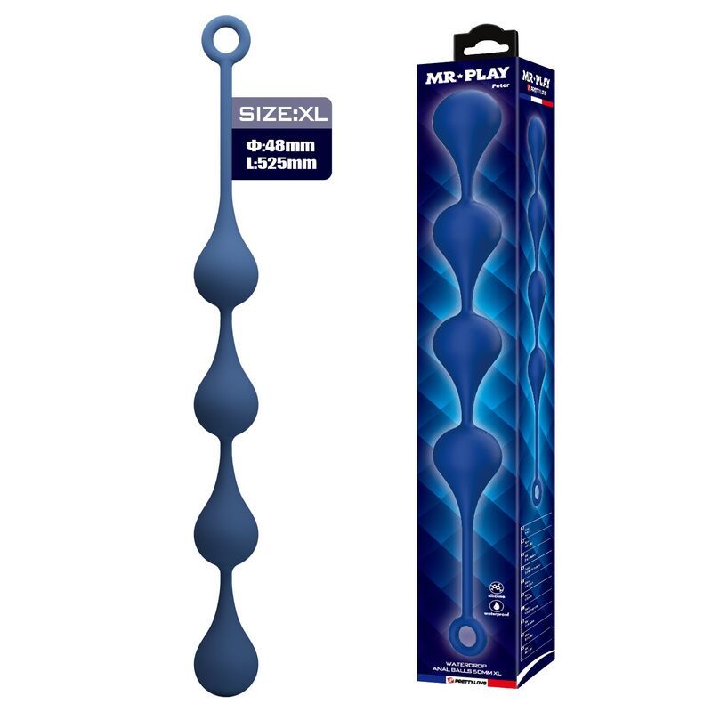 MR PLAY - PERLE ANALI IN SILICONE BLU TAGLIA XL 52,5 CM MR PLAY