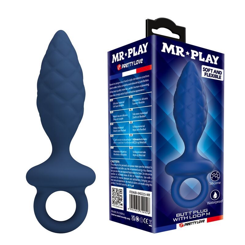 MR PLAY - PLUG ANALE TESTURIZZATO CON ANELLO BLU M MR PLAY