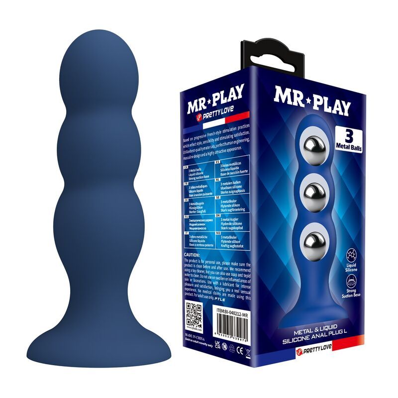 MR PLAY - PLUG ANALE CON SFERE METALLICHE E VENTOSA BLU MR PLAY