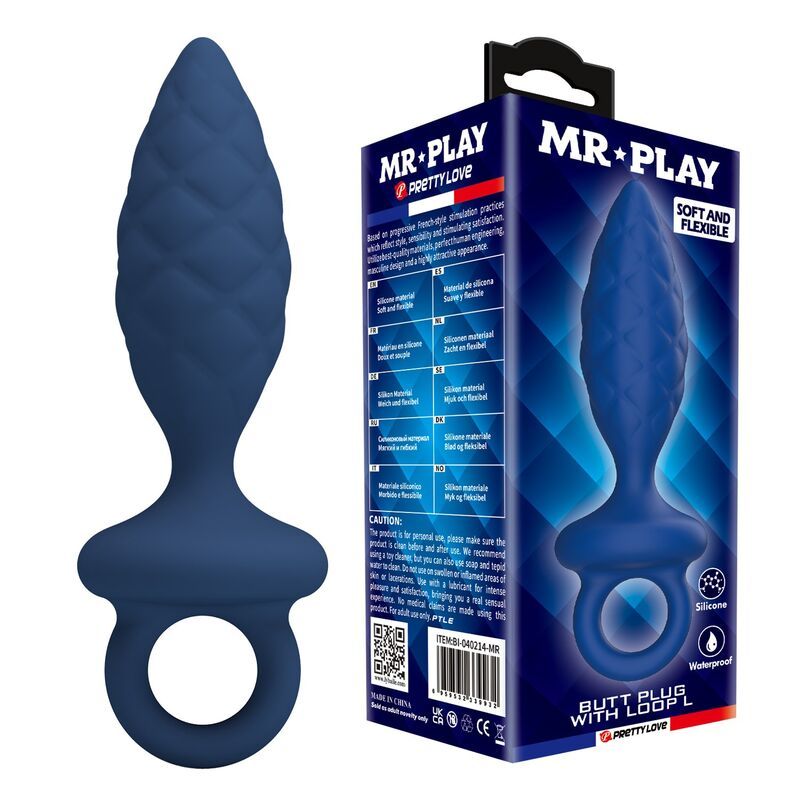 MR PLAY - PLUG ANALE TESTURIZZATO CON ANELLO BLU L MR PLAY