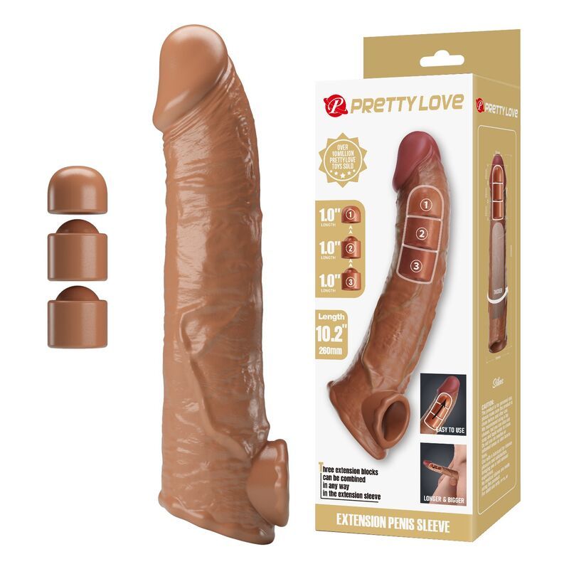 PRETTY LOVE - MANICOTTO REGOLABILE PER ALLUNGAMENTO DEL PENE 26 CM Ø 4 CM MARRONE FOR HIM