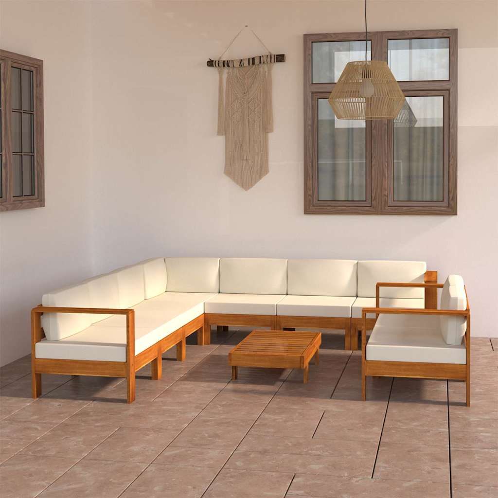 Set da giardino 9 pezzi con cuscini 100x60 cm in legno di acacia vidaXL