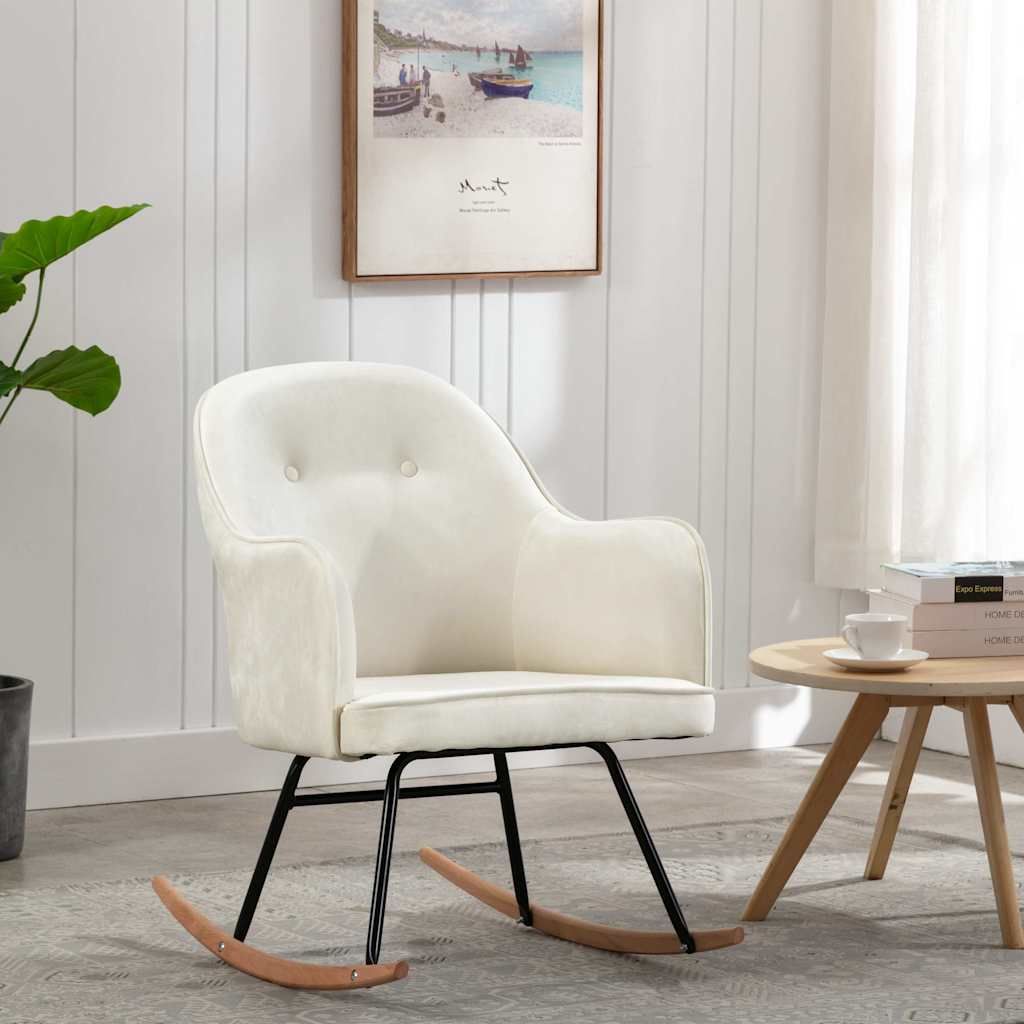 Sedia a Dondolo in Velluto Crema Bianco vidaXL