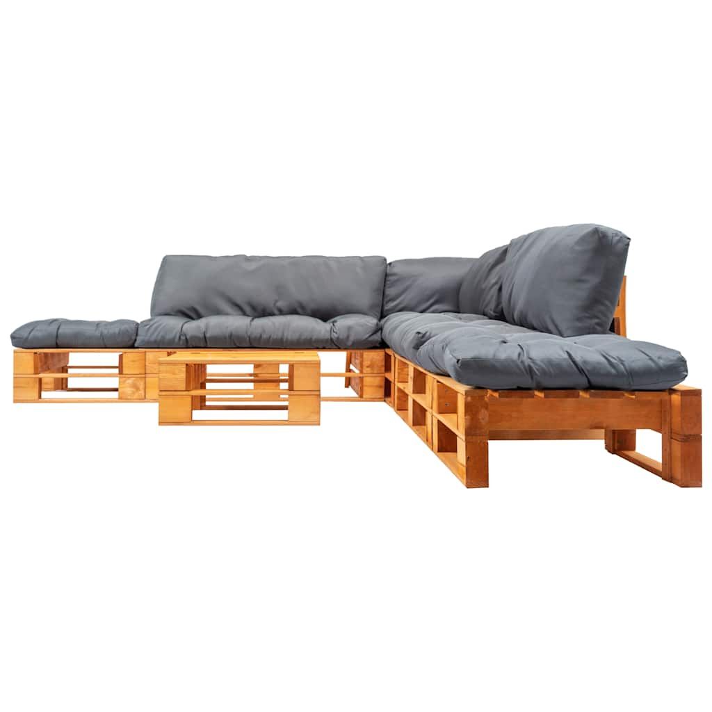 Set Divani da Giardino su Pallet 6pz con Cuscini Grigi in Legno vidaXL