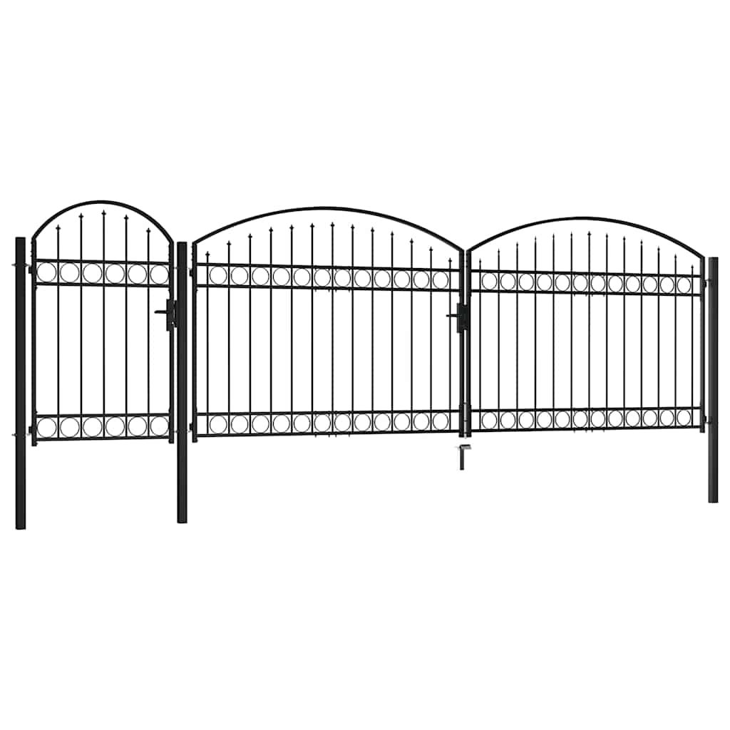 Cancello per recinzione da giardino ASSEN con parte superiore ad arco in acciaio 1,5x5 m Nero vidaXL
