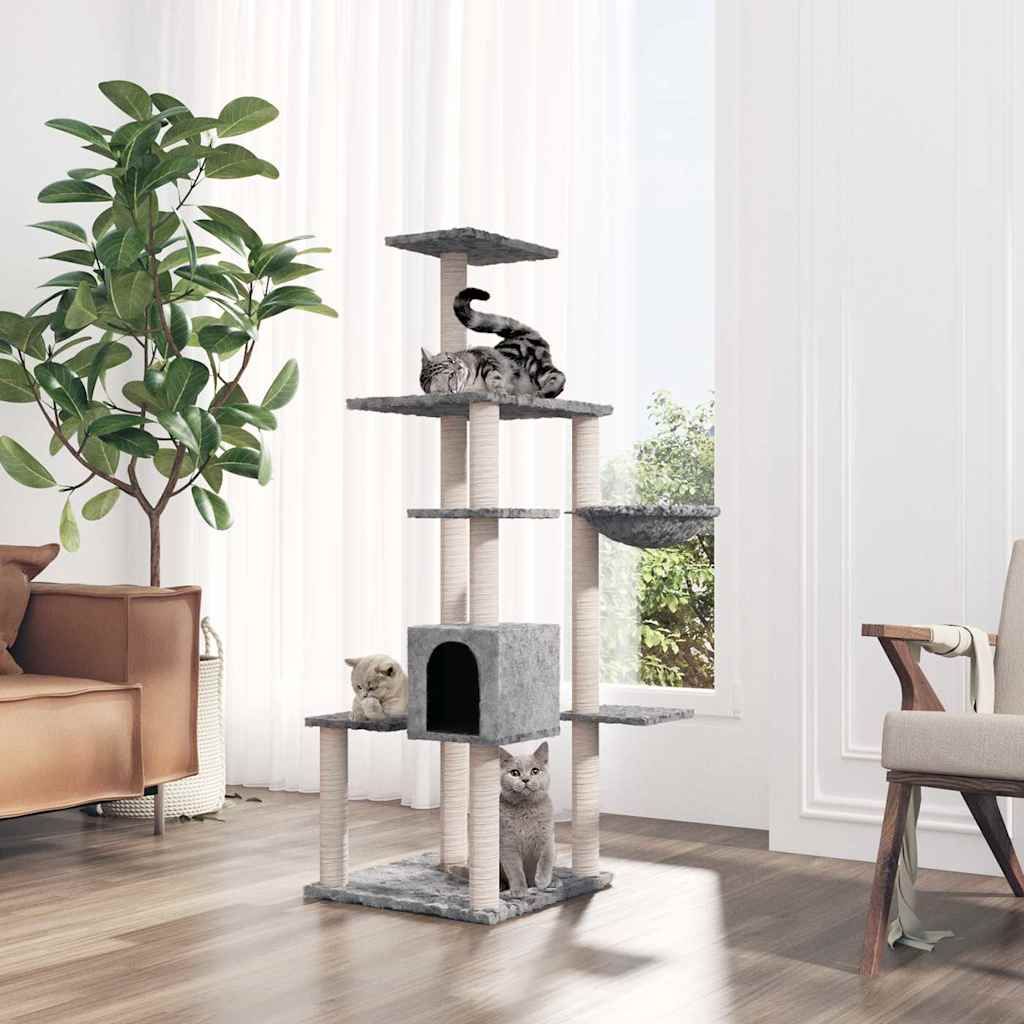Albero per Gatti con Tiragraffi in Sisal Grigio Chiaro 142 cm vidaXL