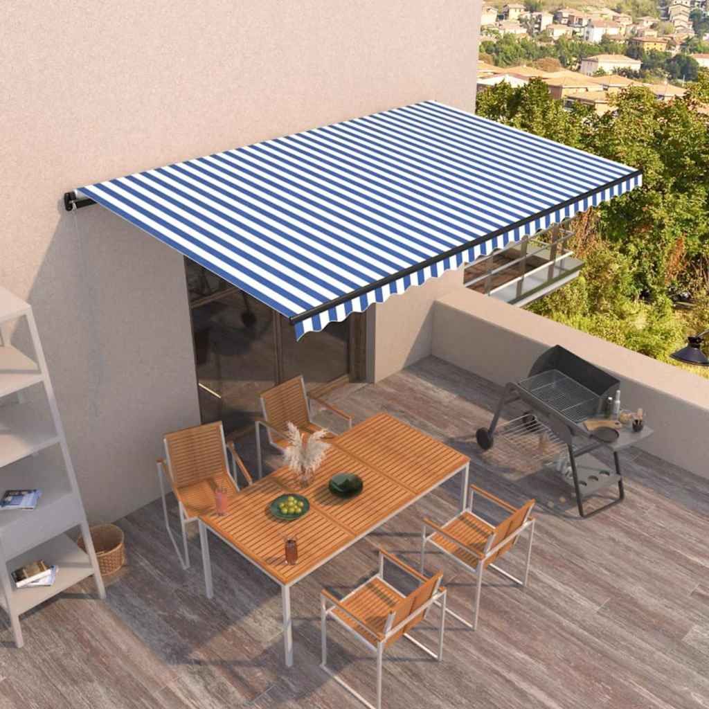 Tenda da Sole Retrattile Manuale 500x300 cm Blu e Bianco vidaXL