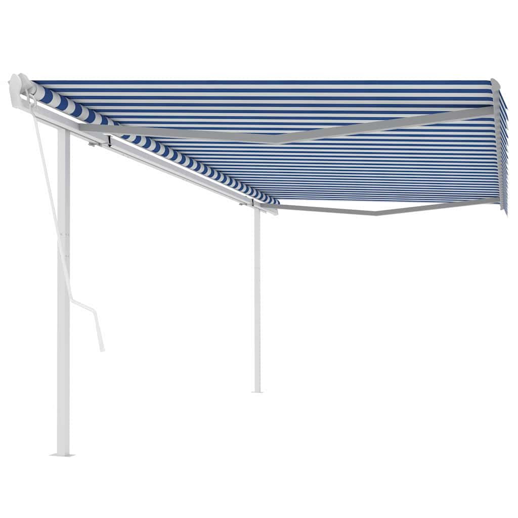 Tenda da Sole Retrattile Automatica con Pali 5x3,5 m Blu Bianca vidaXL
