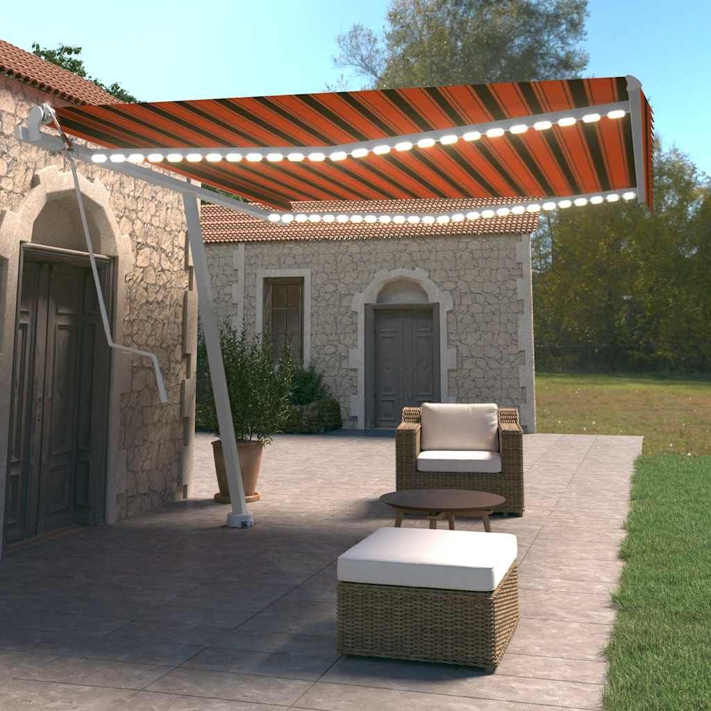 Tenda Automatica Sensore Vento e LED 400x350 cm Arancio Marrone vidaXL