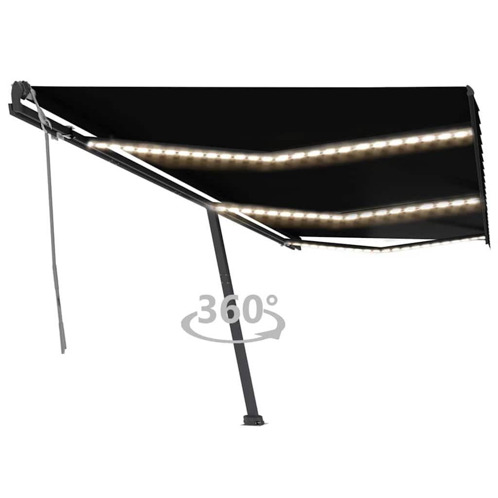 Tenda da Sole Retrattile Manuale con LED 600x300 cm Antracite vidaXL