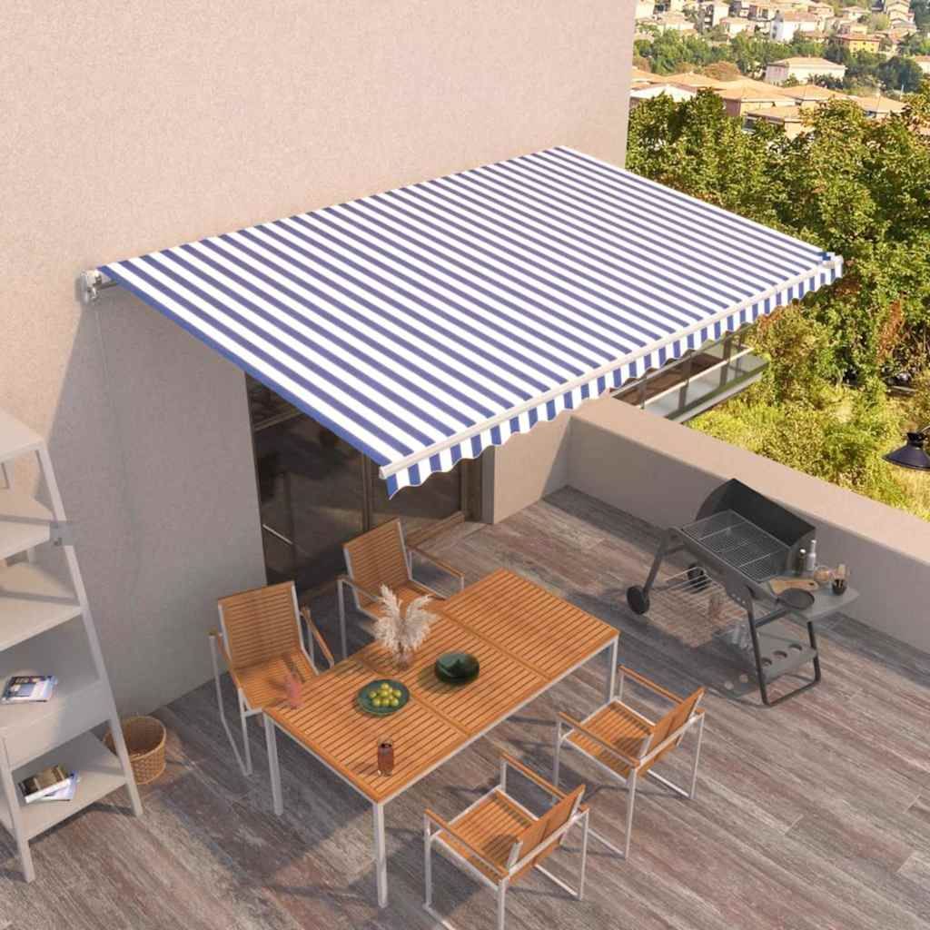 Tenda da Sole Retrattile Manuale 500x300cm Blu e Bianco vidaXL