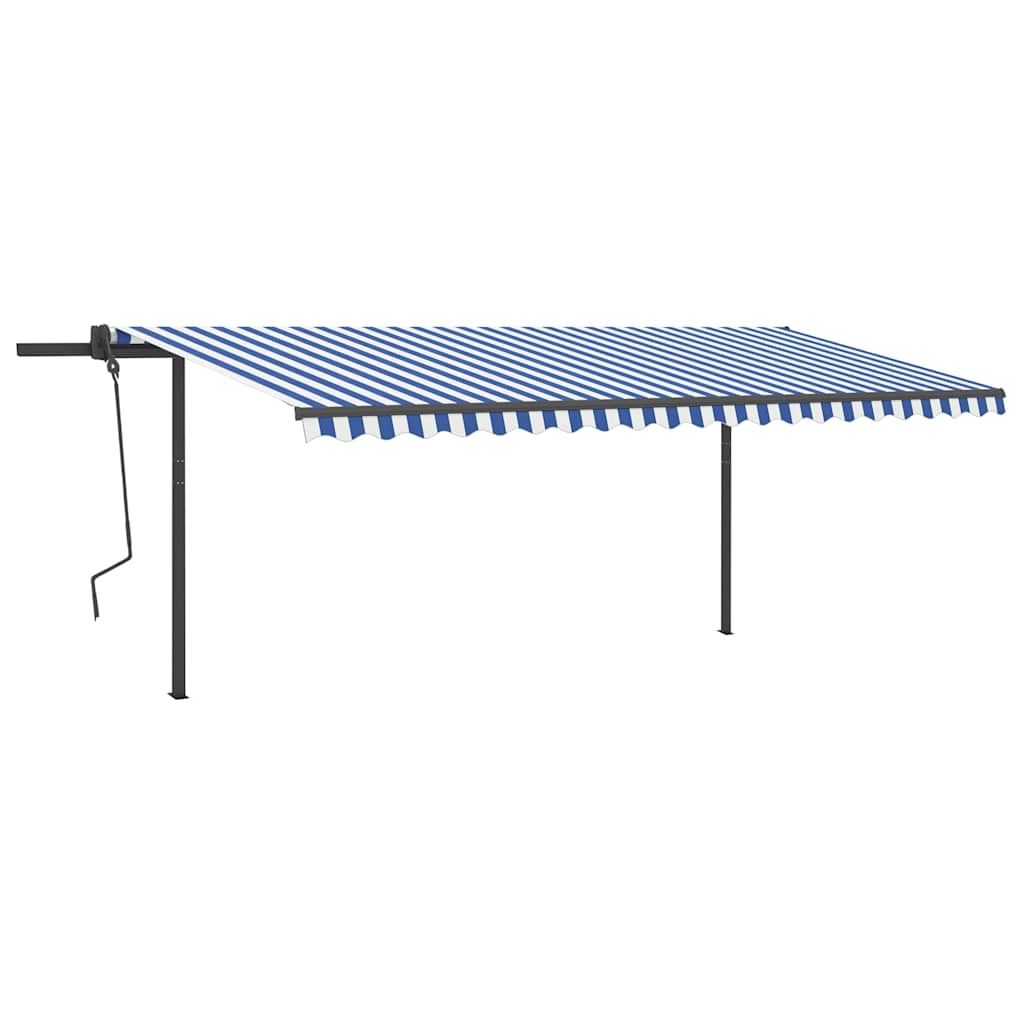 Tenda da Sole Retrattile Manuale con LED 5x3,5 m Blu e Bianca vidaXL
