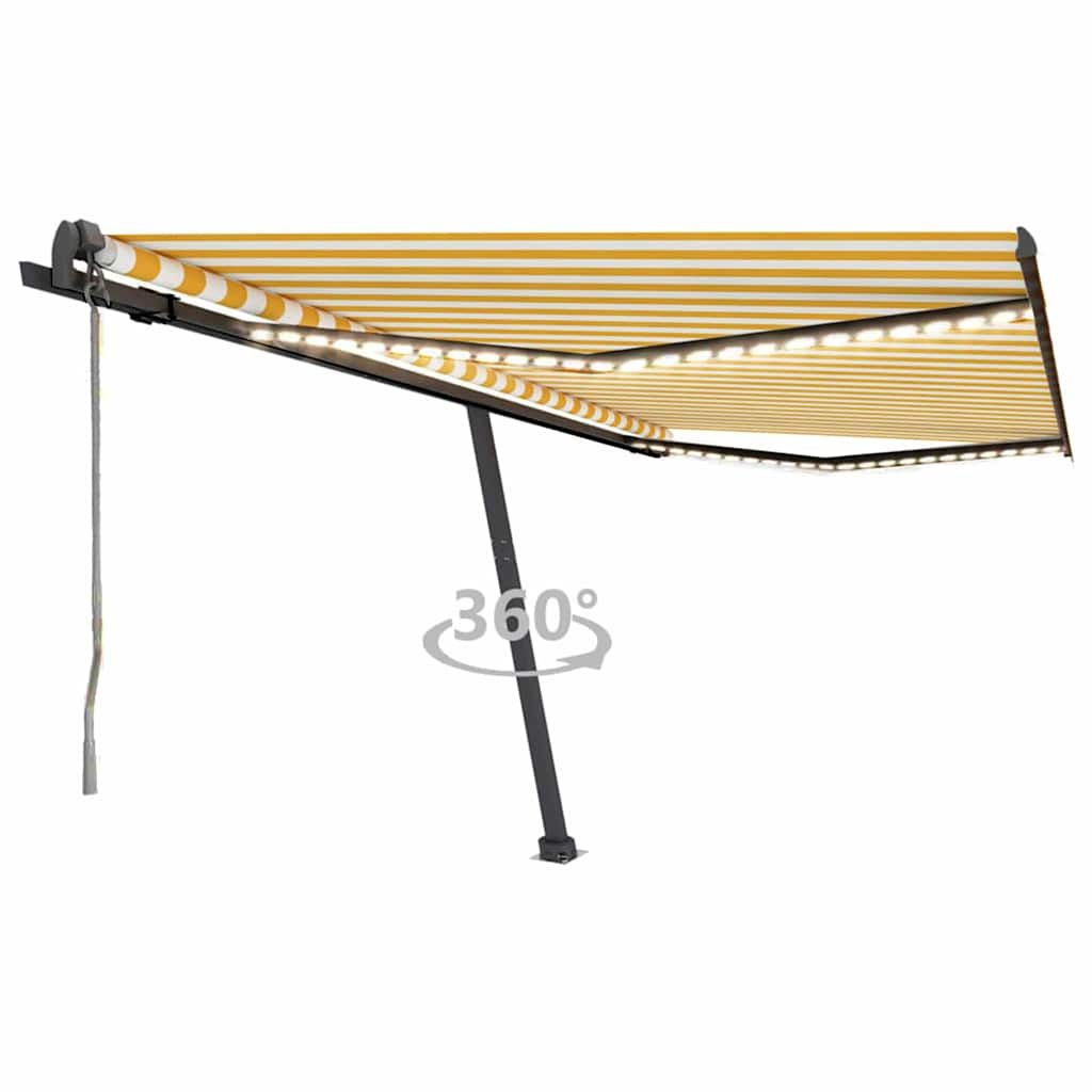 Tenda Automatica Sensore Vento e LED 450x350 cm Gialla Bianca vidaXL