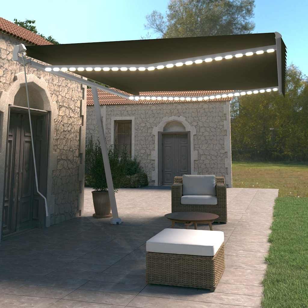 Tenda da Sole Retrattile Manuale con LED 500x350 cm Antracite vidaXL