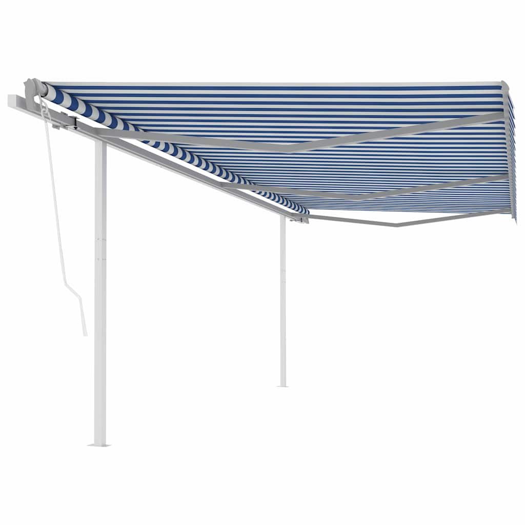 Tenda da Sole Retrattile Automatica con Pali 6x3 m Blu e Bianca vidaXL