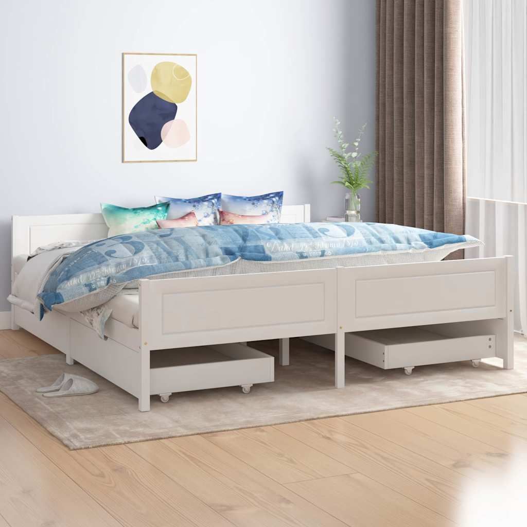 Giroletto 4 Cassetti Bianco in Legno Massello di Pino 180x200cm vidaXL