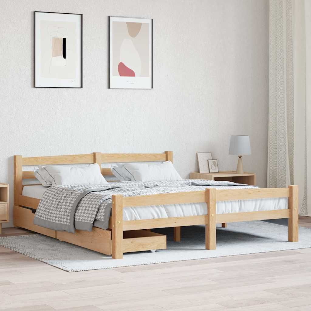 Giroletto con 2 Cassetti in Legno Massello di Pino 160x200 cm vidaXL