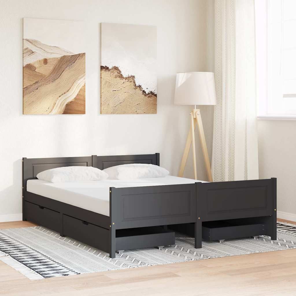 Giroletto 4 Cassetti Grigio Scuro Legno Massello Pino 160x200cm vidaXL