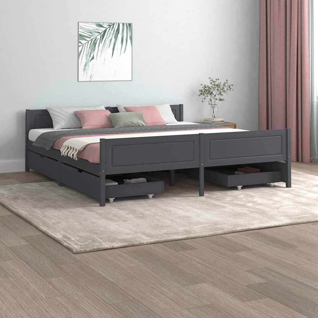 Giroletto 4 Cassetti Grigio Scuro Legno Massello Pino 180x200cm vidaXL