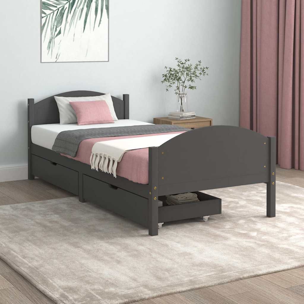 Giroletto 2 Cassetti Grigio Scuro Legno Massello Pino 100x200cm vidaXL