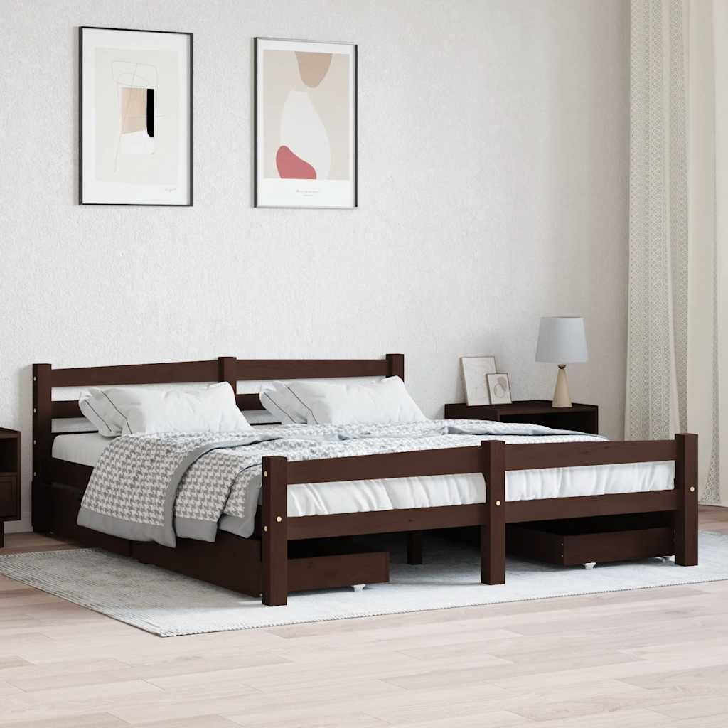 Giroletto con 4 Cassetti Marrone Scuro Legno di Pino 160x200cm vidaXL