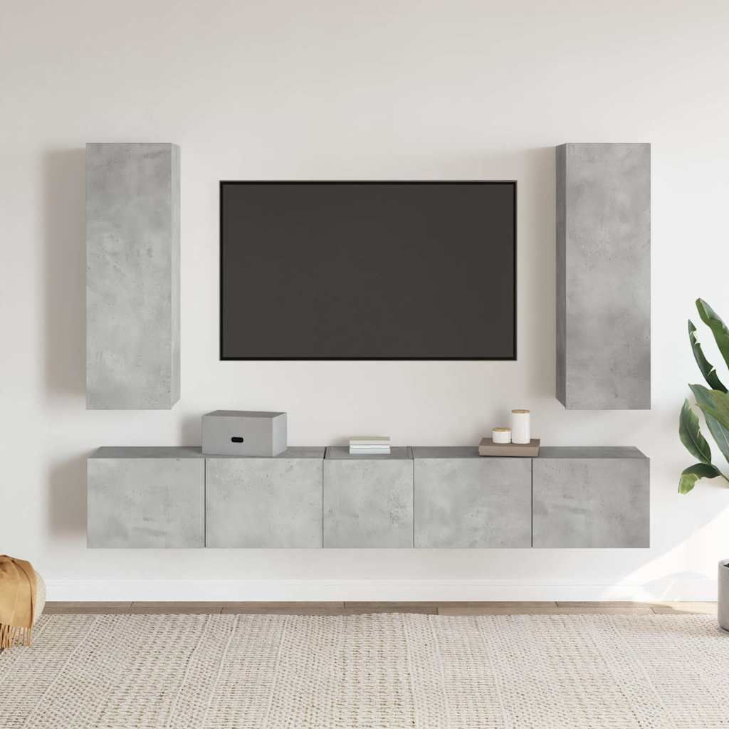 Set di Mobili Porta TV 5 pz Grigio Cemento in Legno Multistrato vidaXL