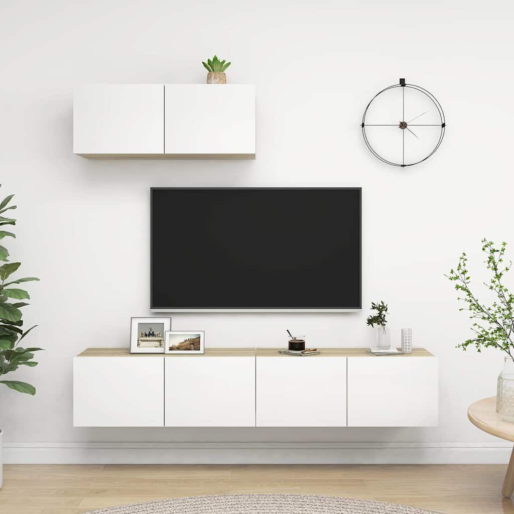 Mobili Porta TV 3pz Bianco e Rovere Sonoma in Legno Multistrato vidaXL