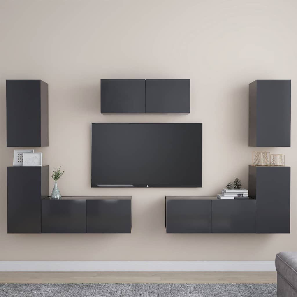 Set Mobili Porta TV 7 pz Grigio in Legno Multistrato vidaXL