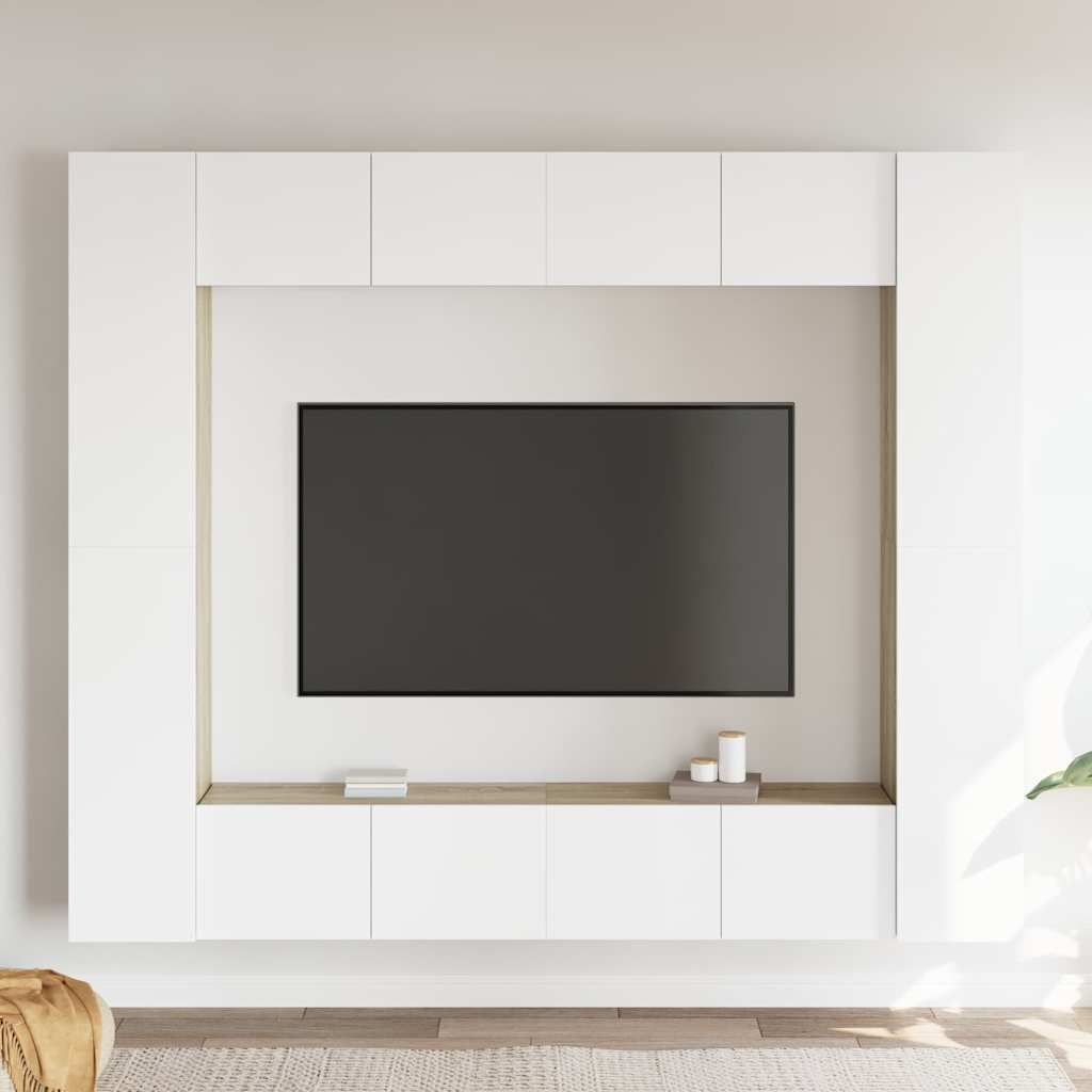 Set Mobili TV 8 pz Bianco e Rovere Sonoma in Legno Multistrato vidaXL