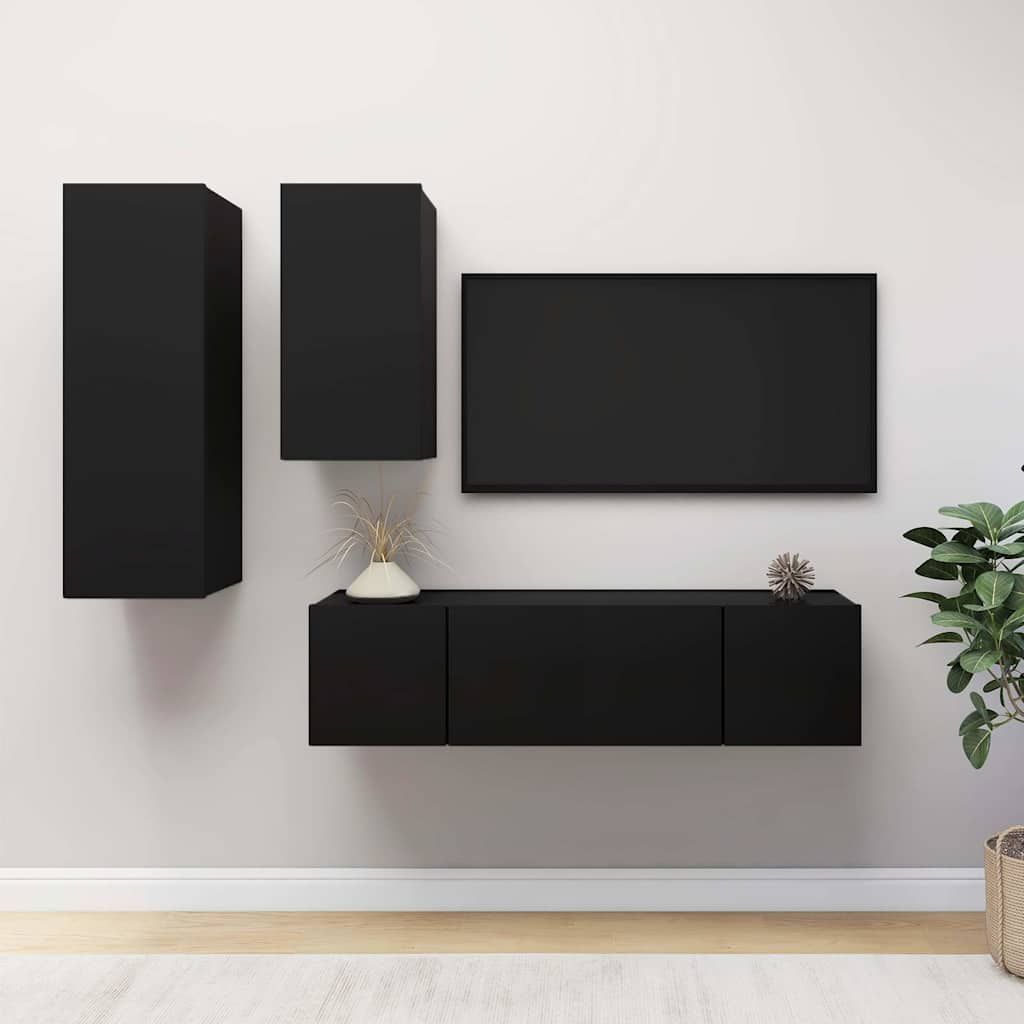 Set di Mobili Porta TV 4 pz Nero in Legno Multistrato vidaXL