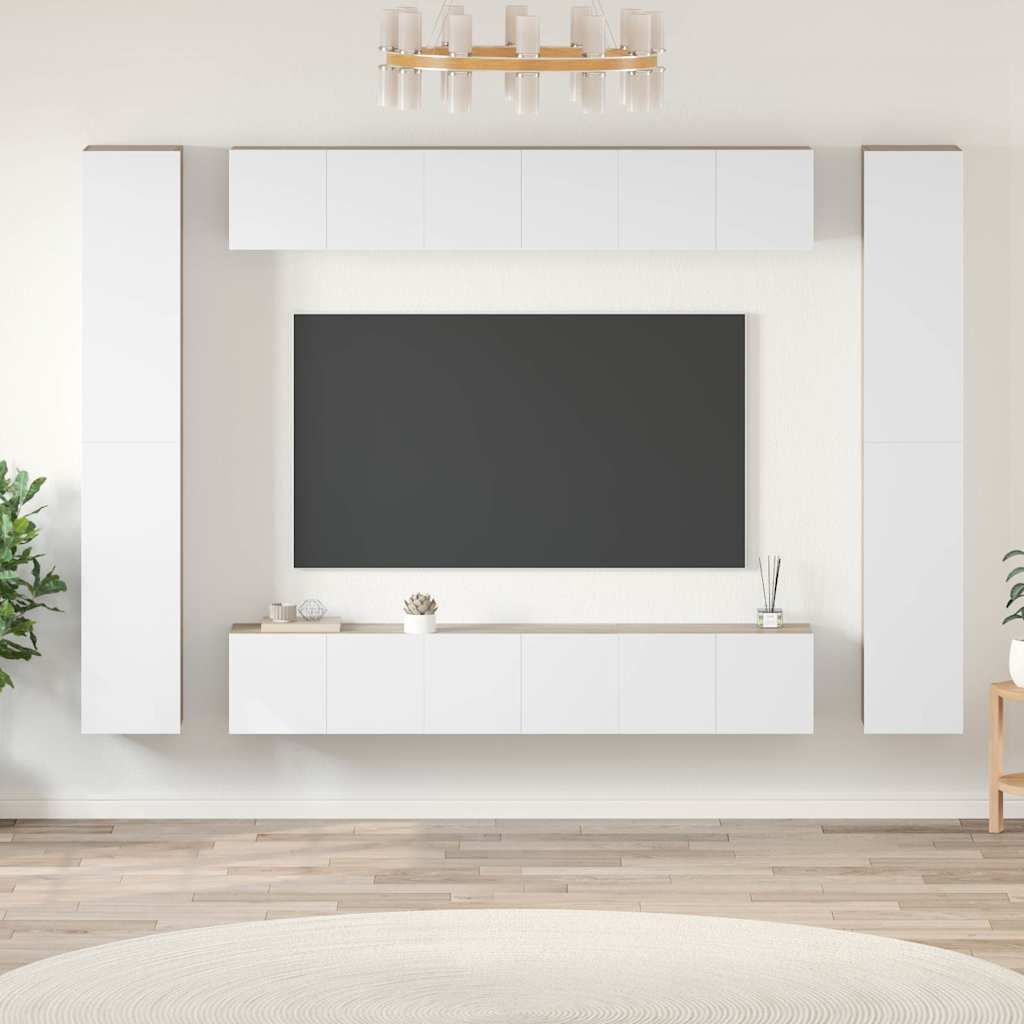 Set Mobili TV 10 pz Bianco e Rovere Sonoma in Legno Multistrato vidaXL
