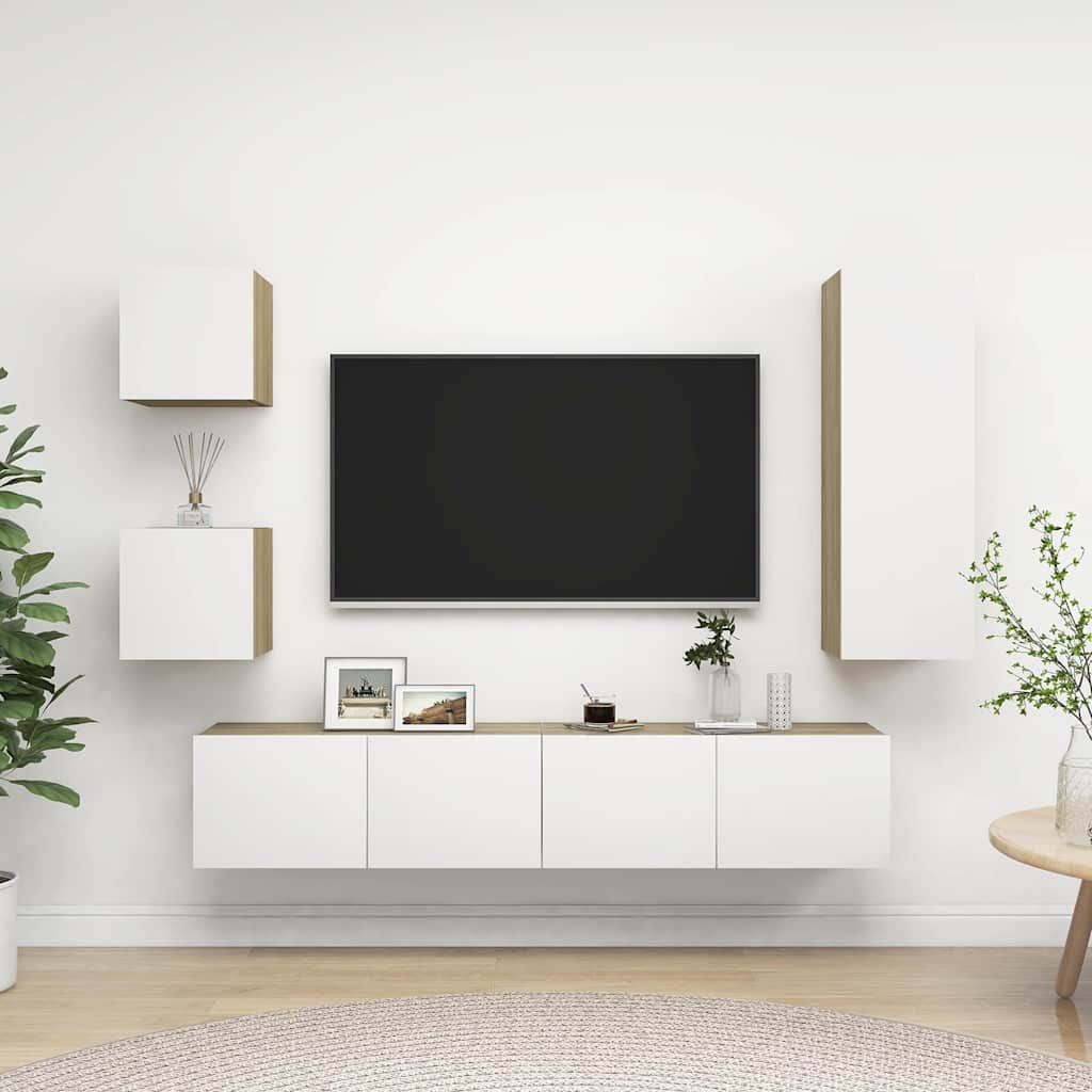Set Mobili TV 5 pz Bianco e Rovere Sonoma in Legno Multistrato vidaXL