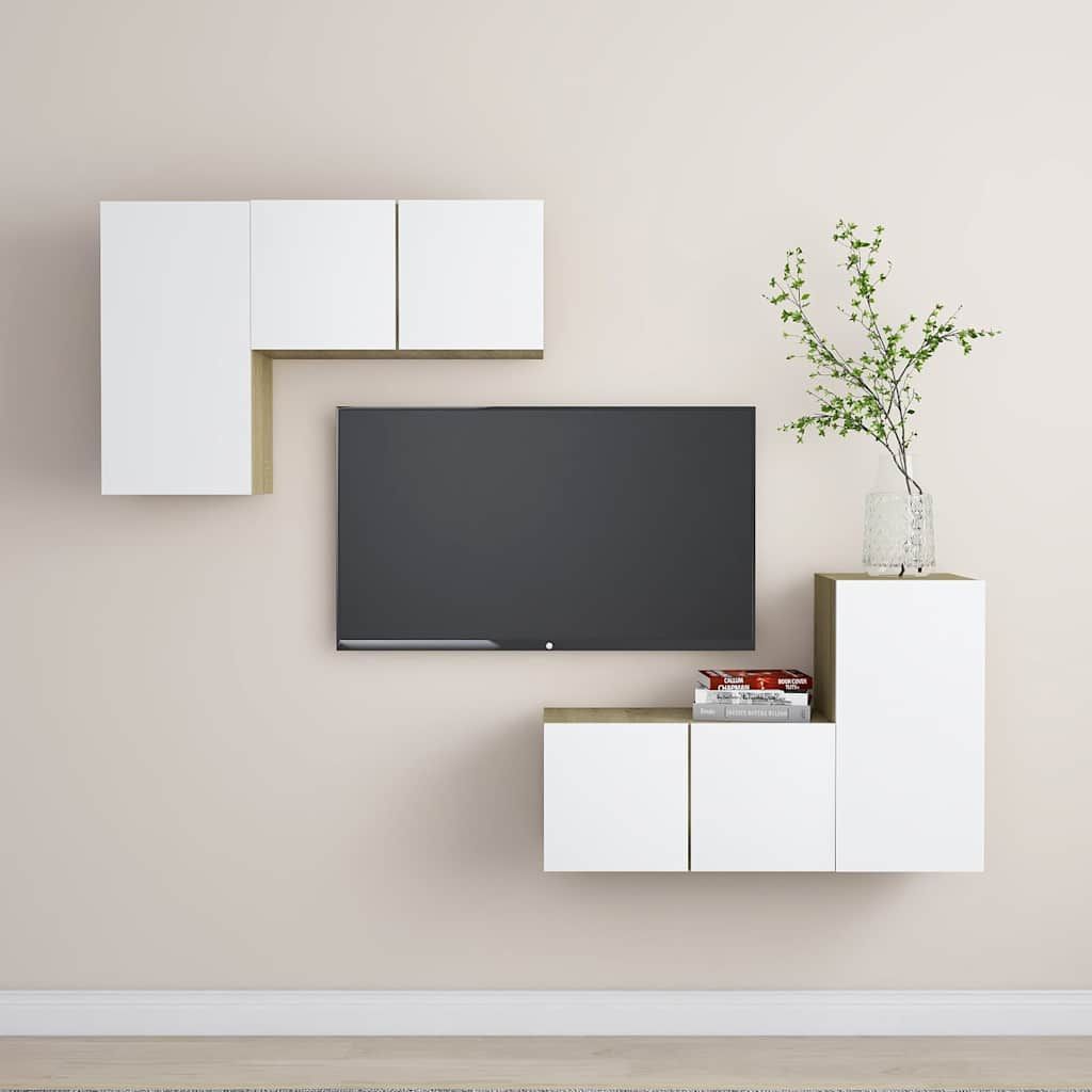 Set Mobili TV 4 pz Bianco e Rovere Sonoma in Legno Multistrato vidaXL