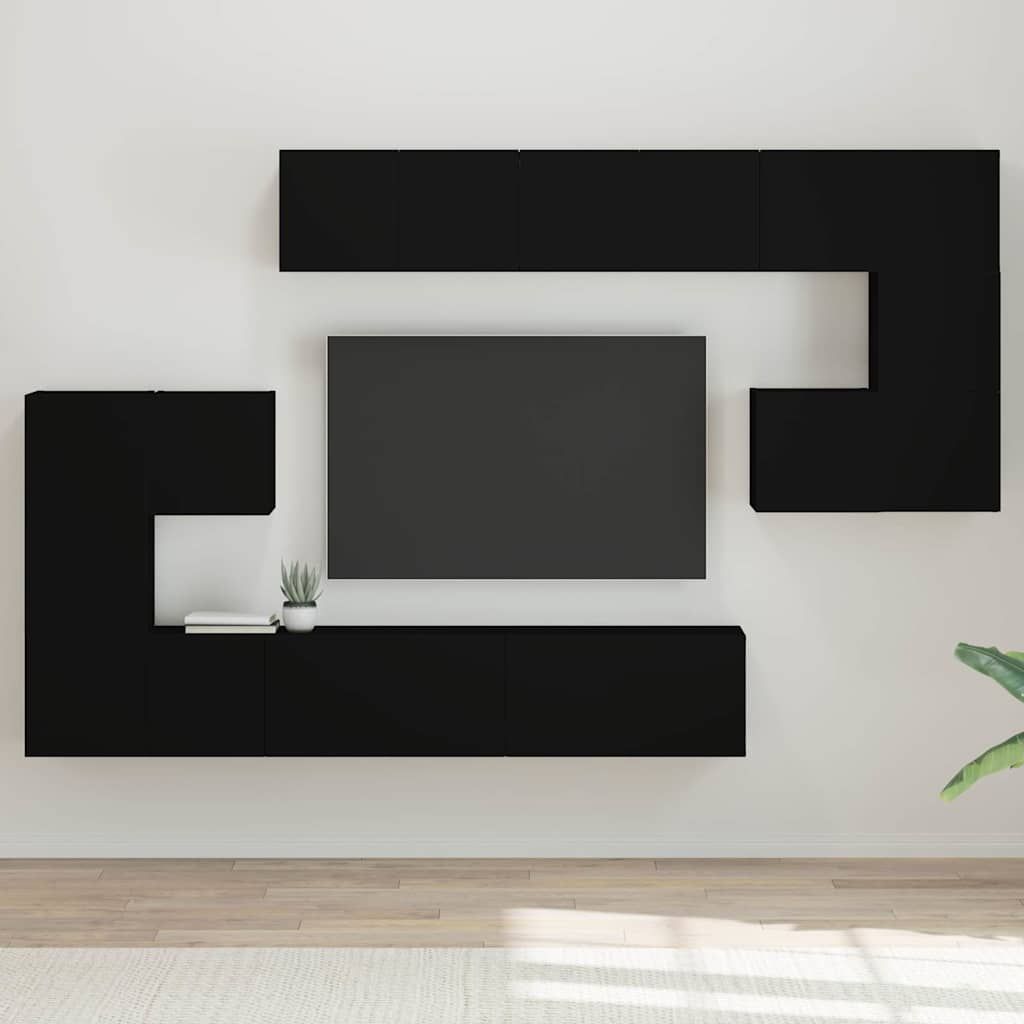 Set di Mobili Porta TV 10 pz Nero in Legno Multistrato vidaXL