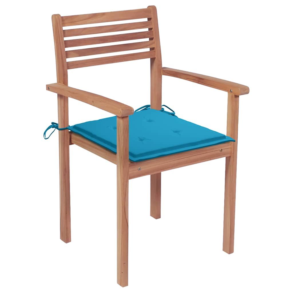 Sedie da Giardino 2 pz con Cuscini Blu in Massello di Teak vidaXL