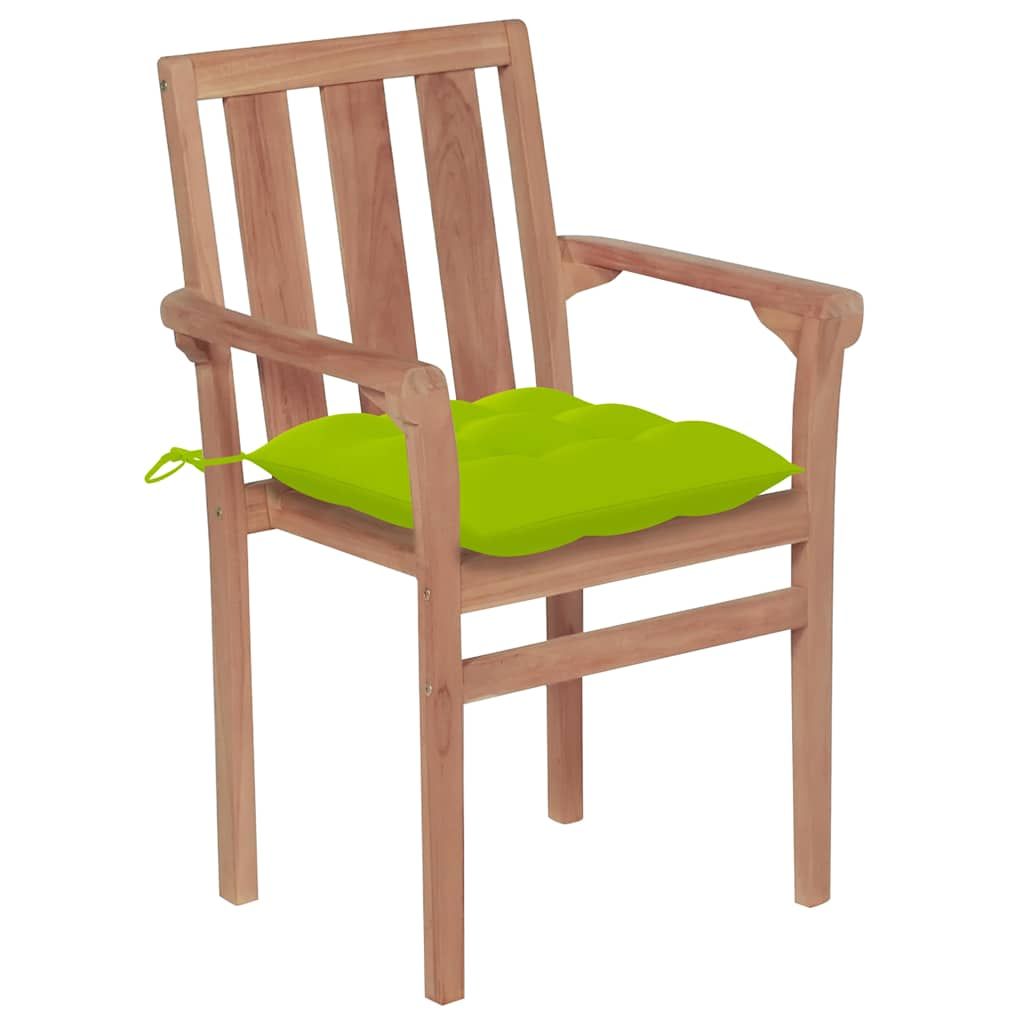 Sedie da Giardino Impilabili con Cuscini 4 pz Massello di Teak vidaXL