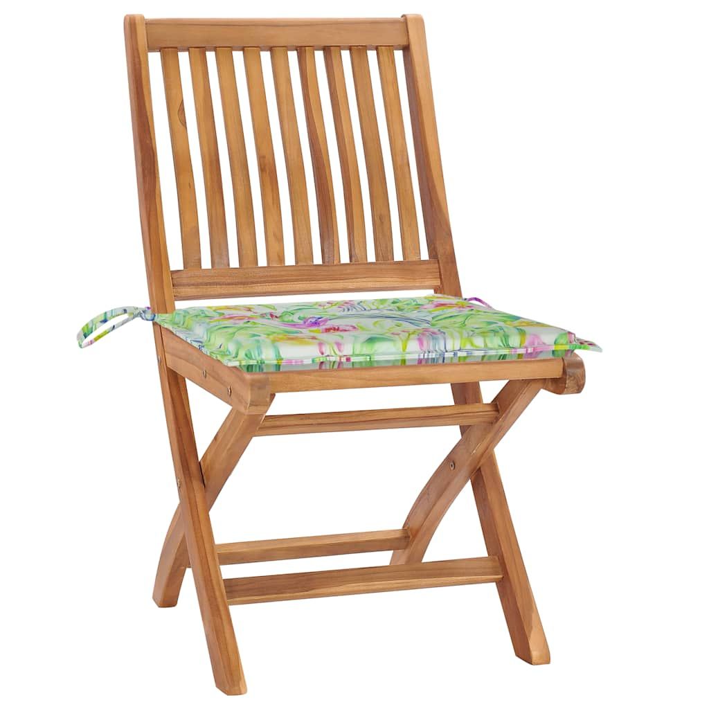 Sedie da Giardino 2 pz Cuscini Motivo a Foglie Massello di Teak vidaXL