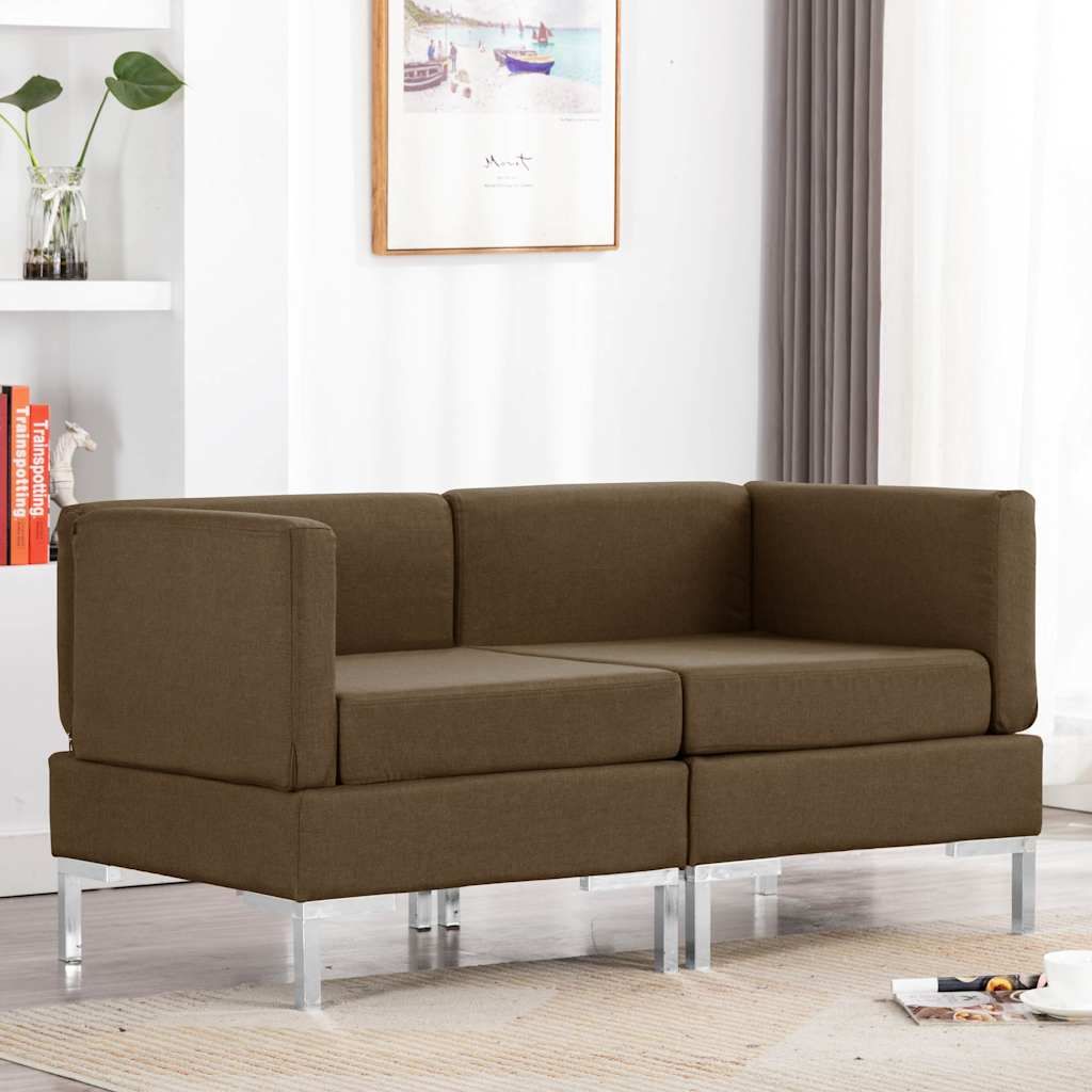 Divani Angolari Modulari 2 pz con Cuscini in Tessuto Marrone vidaXL