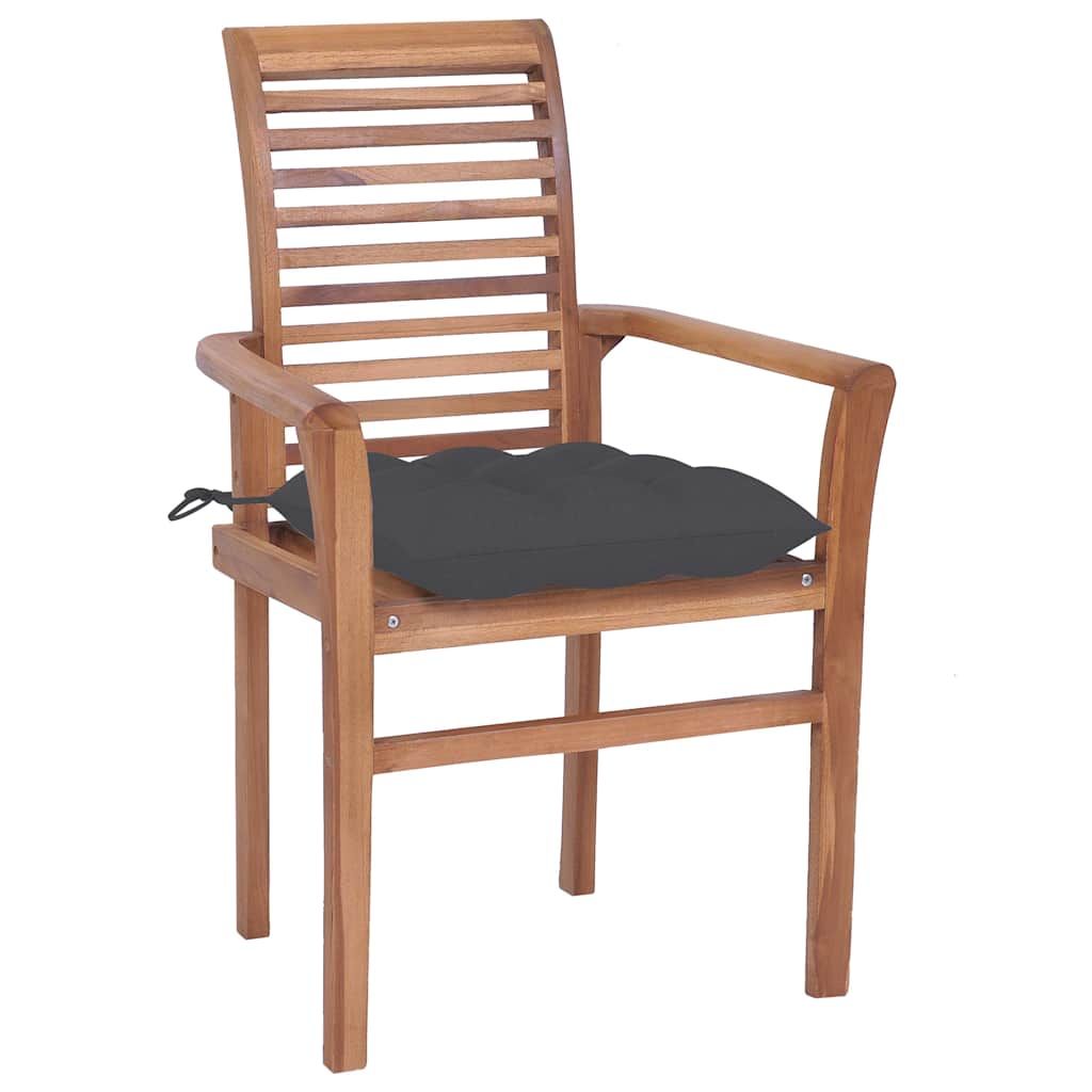 Sedie da Pranzo 4 pz con Cuscini Antracite in Massello di Teak vidaXL