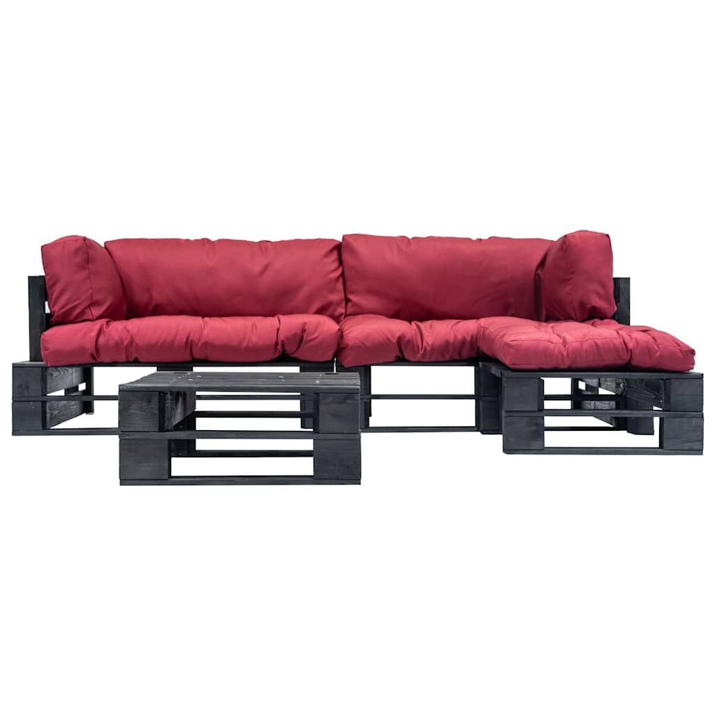 Set Divani da Giardino su Pallet 4 pz con Cuscini Rossi Legno vidaXL