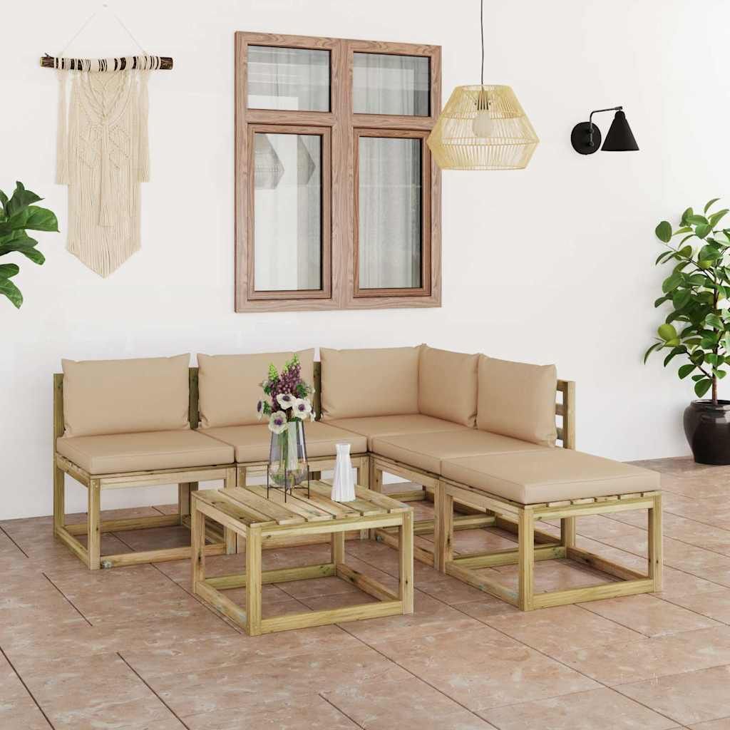 Set Salotto da Giardino 6 pz con Cuscini Beige vidaXL