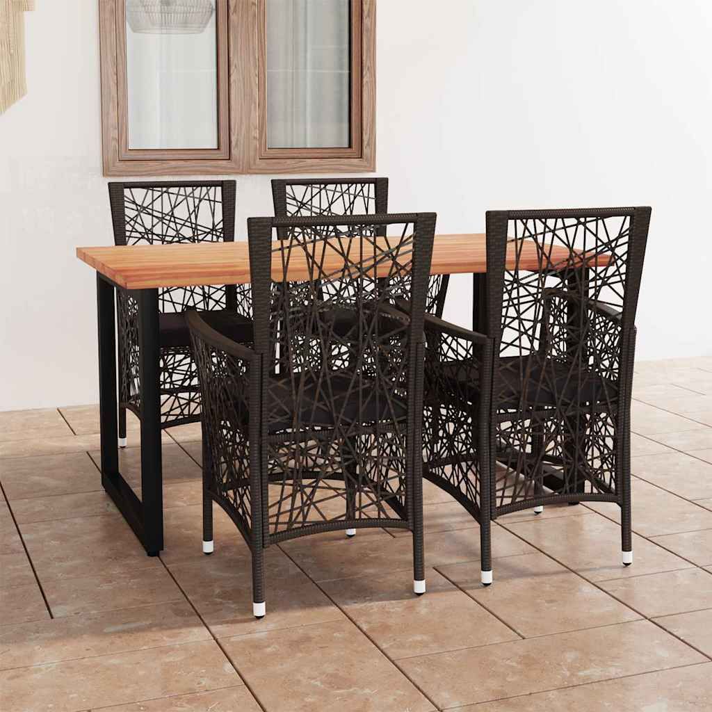 Set da Pranzo per Giardino 5 pz con Cuscini Polyrattan Marrone vidaXL