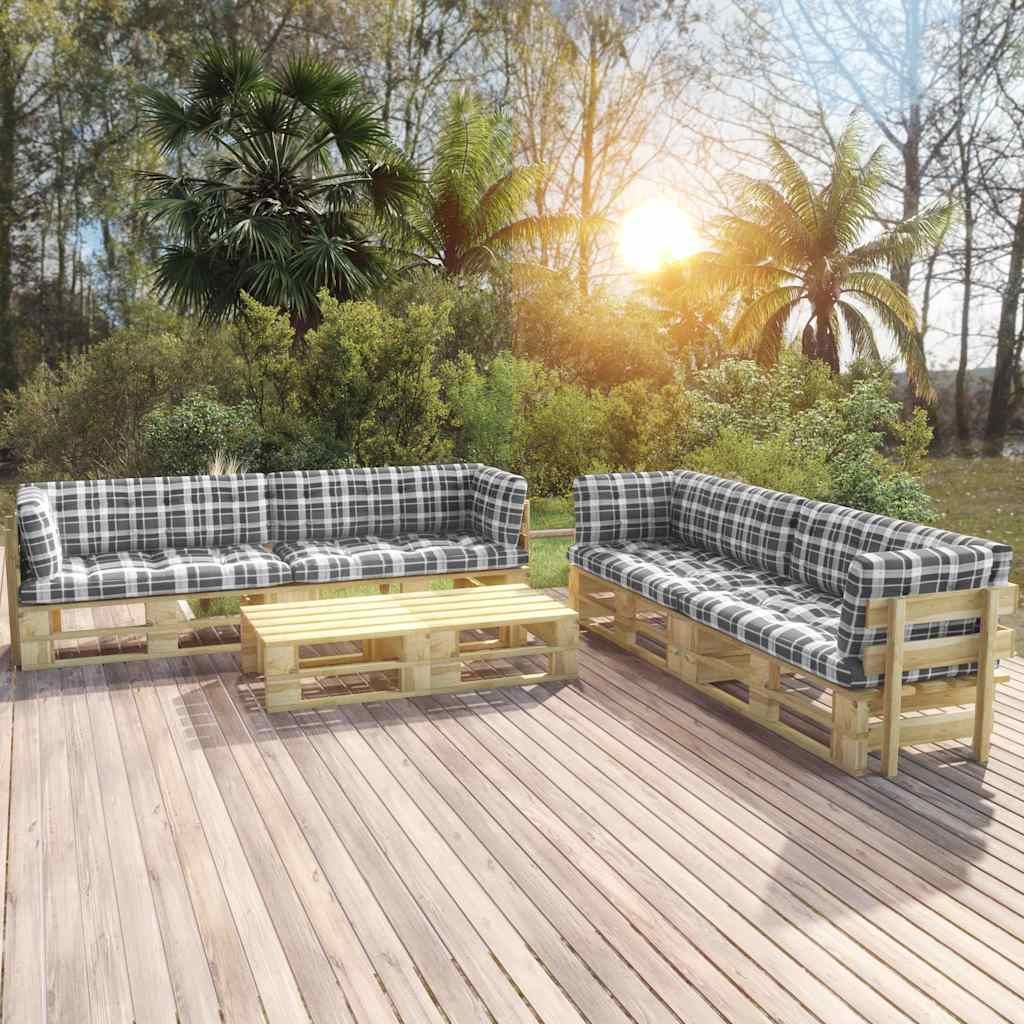 Set Divani in Pallet con Cuscini 6 pz in Pino Impregnato Verde vidaXL