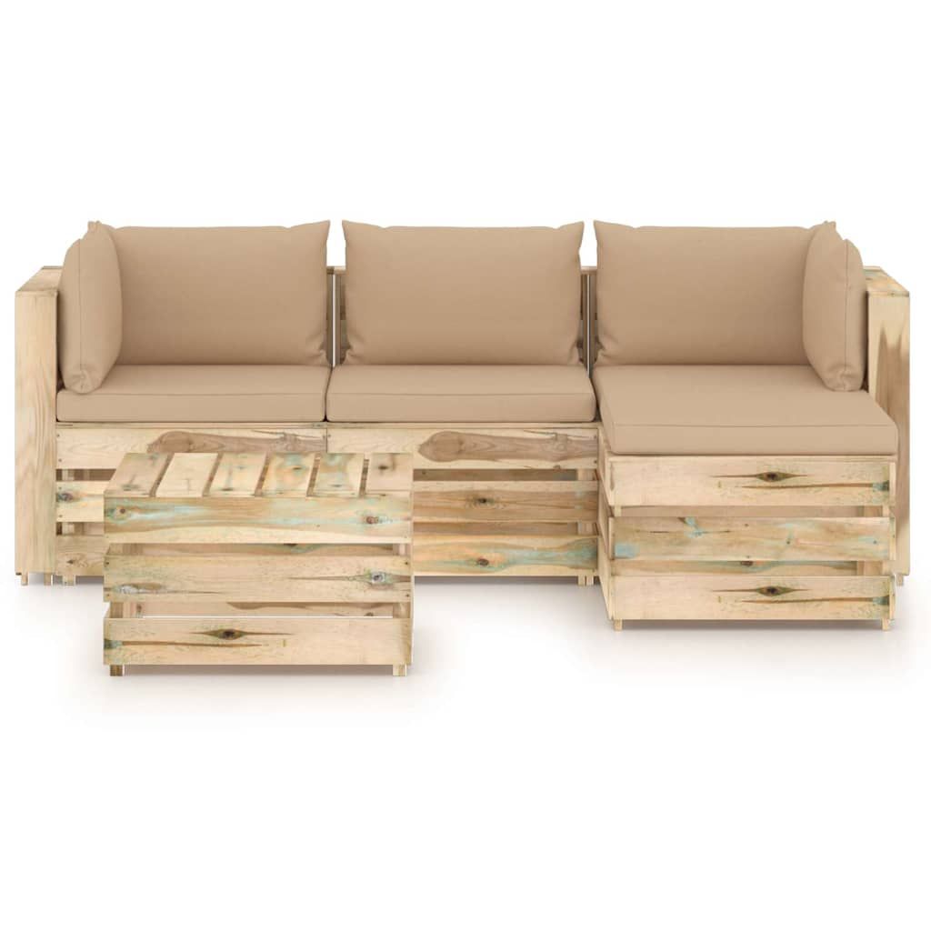 Set Divani da Giardino con Cuscini 5 pz Legno Impregnato Verde vidaXL